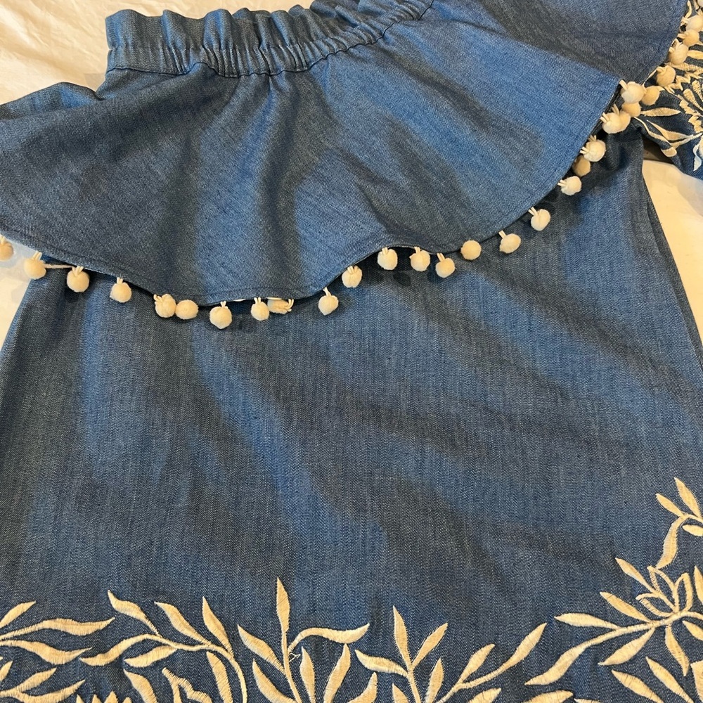 MISA Los Angeles Embroidered Denim Off Shoulder Mini Dress XS - Picture 2 of 11